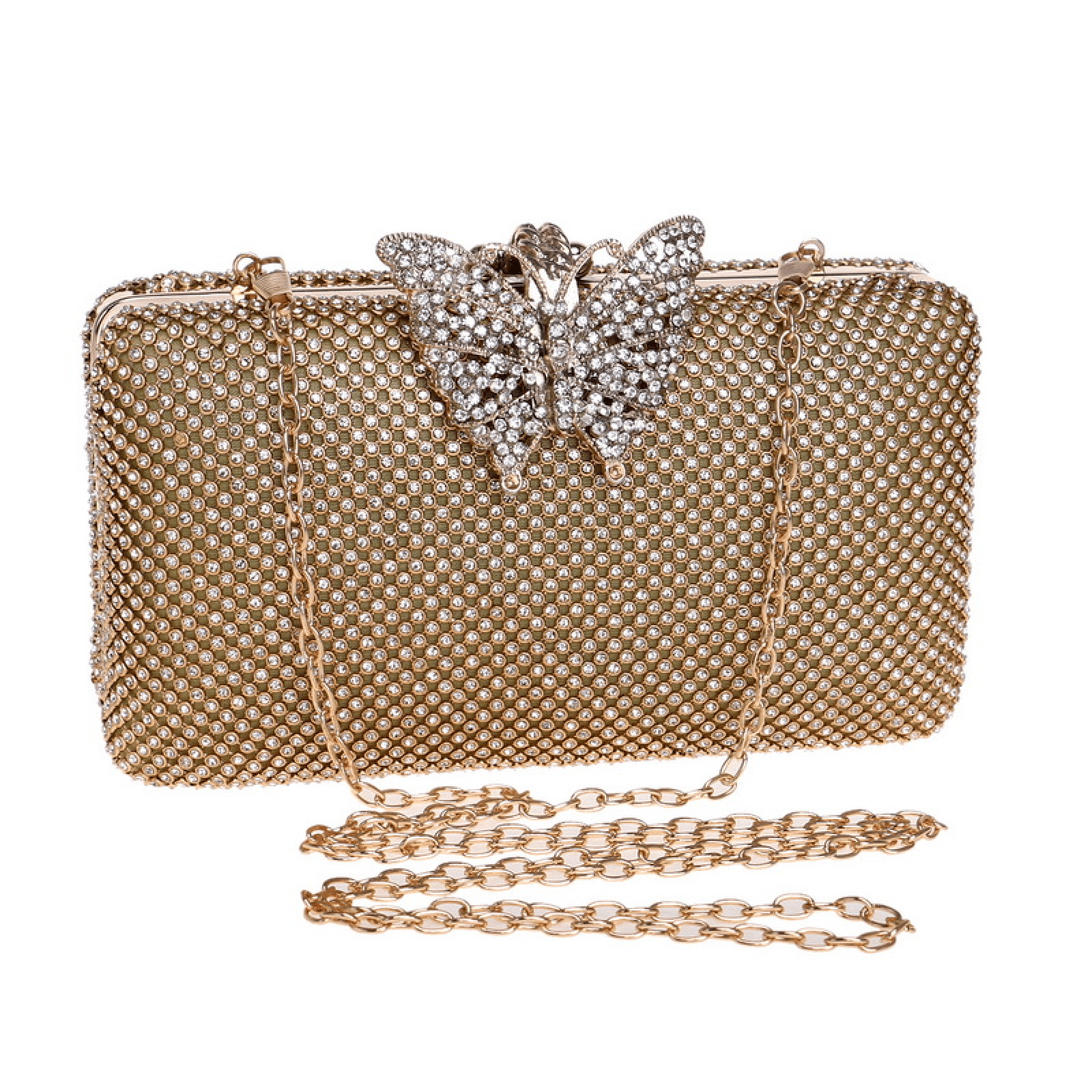 Rhinestone Crystal Clutch Purse Butterfly Clasp Women Evening Bag for Formal  Party, Gold - Walmart.com