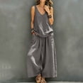 thumbnail image 4 of sdhkgrrt Women's 2 Piece Lounge Outfit V Neck Sleeveless Tank Matching Wide Leg Pants Loose Boho Vacation Casual Set Solid Travel Tracksuit Clothing, Gray M, 4 of 7