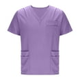 thumbnail image 5 of dazeni Womens Scrub Tops with Side Slite Lightweight Short Sleeve V Neck Nurse Uniform Work Blouse Loose Casual Solid Color Workout Pullover Shirt, 5 of 6