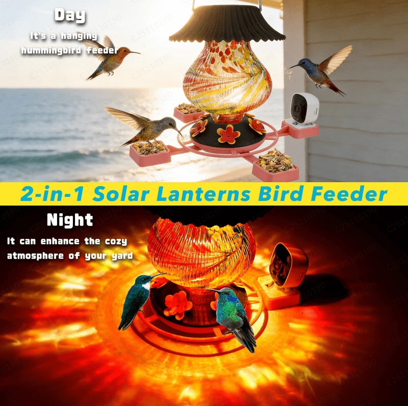 Hummingbird Feeder with Camera Solar Powered 1080P-, Automatically Identifies Species of Bird, Auto Recording, Leak-Proof Ant & Bee Proof Outdoor Hanging Feeder, for Bird Lovers