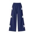 thumbnail image 2 of Spazoro Girls Wide Leg Sweatpants with Pockets, Elastic Waist Pull On Lace Bow Decor Solid Color Loose Fit Casual Wide Leg Trousers Navy Size 7-8, 2 of 7