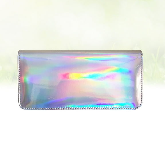 WHAMVOX Shiny Coin Case with Large Capacity for Storage Silver PU Wallet with Zippered Pocket 6.5 x 4.3 inches