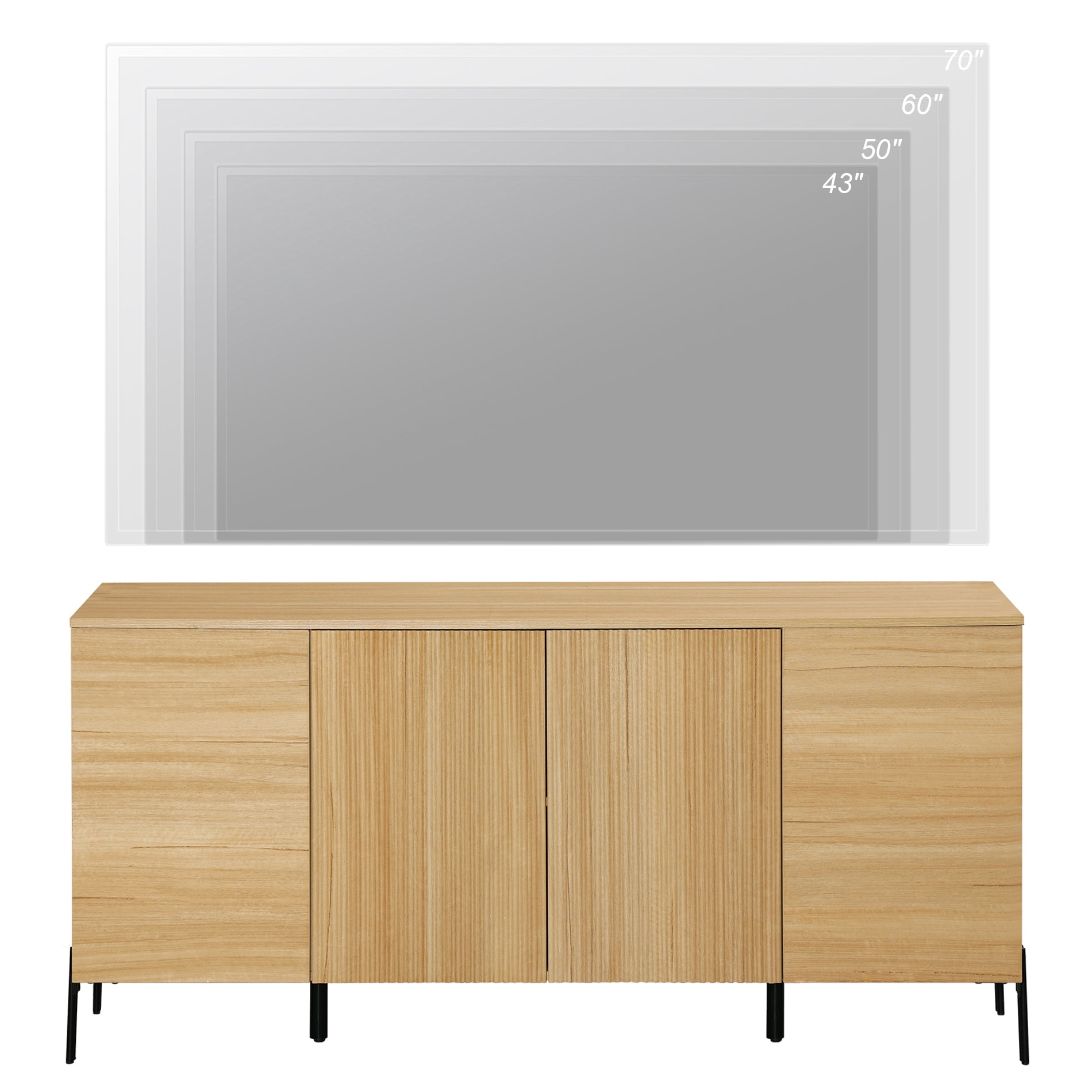 61" Modern TV Stand With Storage, Reeded Entertainment Center, Wooden TV Console With 4 Doors For Living Room