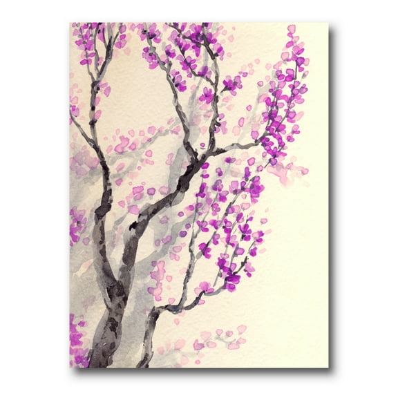 Abstract Spring Purple Flowers On Tree Branches 8 in x 12 in Painting Canvas Art Print, by Designart