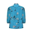 thumbnail image 6 of Women's Button Down Shirts Fashion Floral Printed Nine-minute Sleeve Blouses Stand Collar Loose Long Sleeve Shirt Casual Beach Vacations Top Sky Blue XXL, 6 of 6