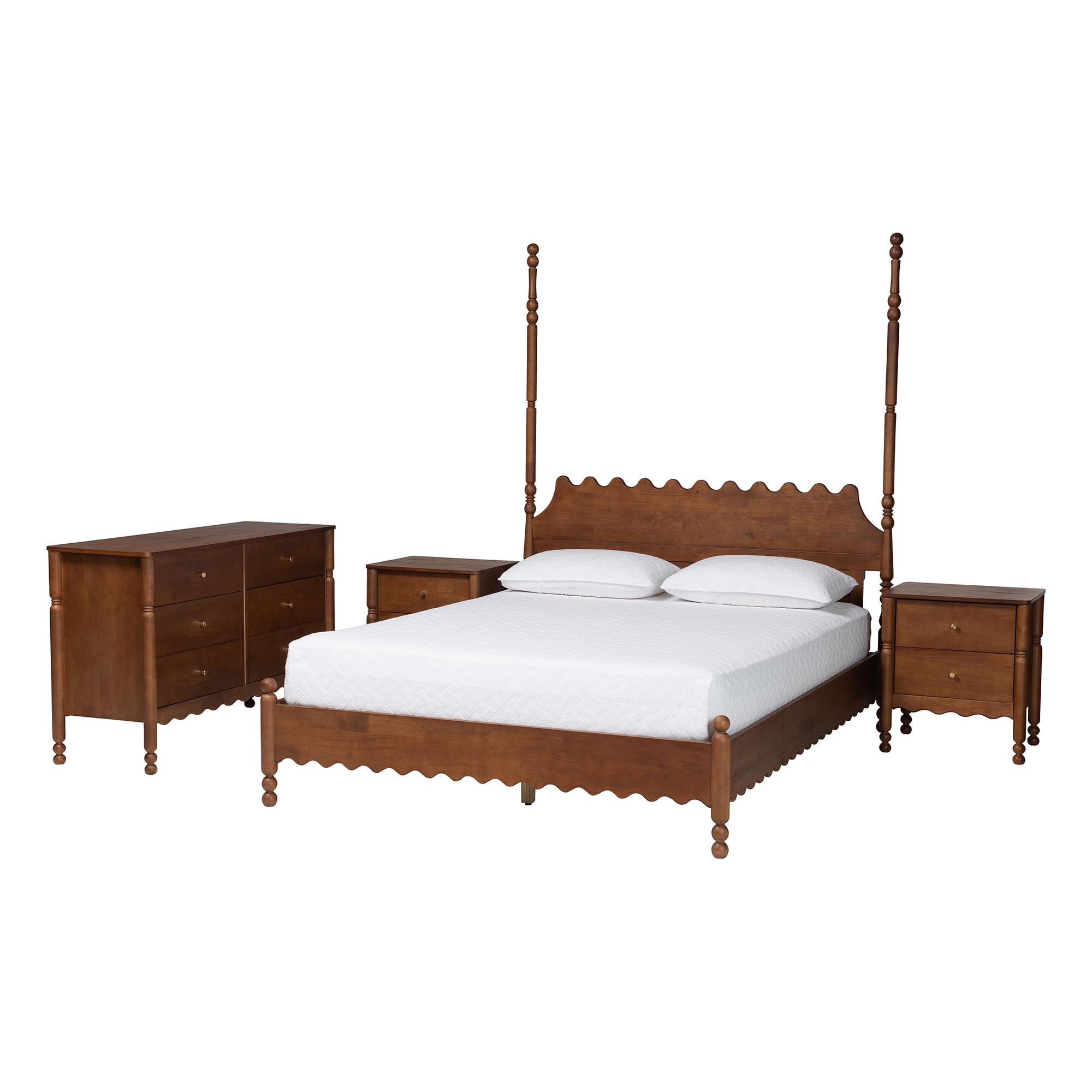 Baxton Studio Hoffman Modern Farmhouse Bedroom Set, King, 4-Piece, Walnut Brown