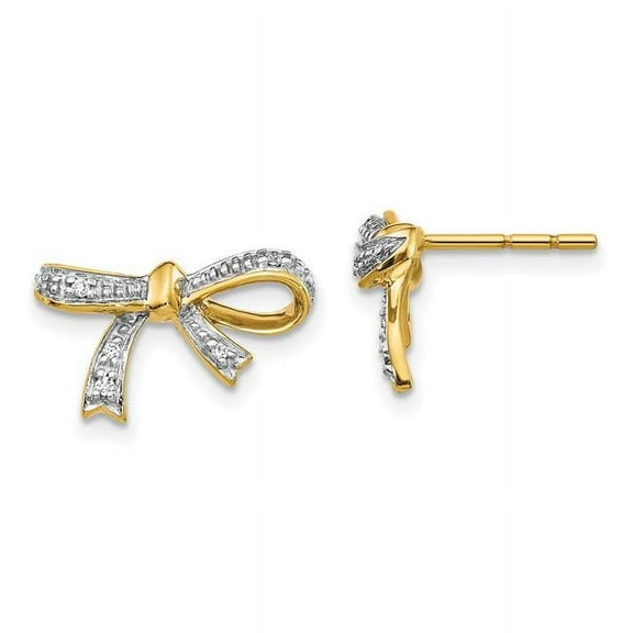 Finest Gold 14K Yellow Gold Diamond Bow Post Earrings