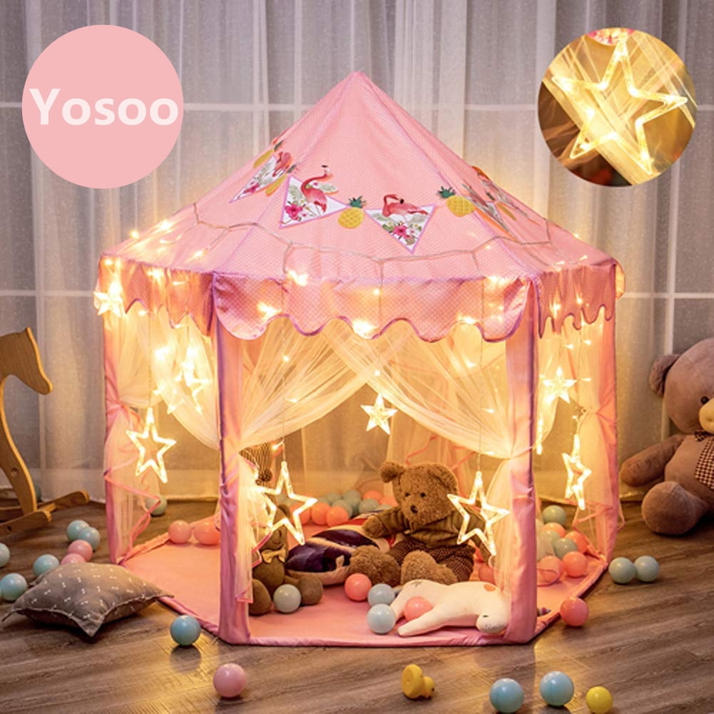 Amusingtao Princess Tent for Kids with Lights,Princess Castle Play Tent for Girls Large Kids Teepee Tents for Indoor Outdoor Portable Playhouse Boys & Girls Birthday Party Gift