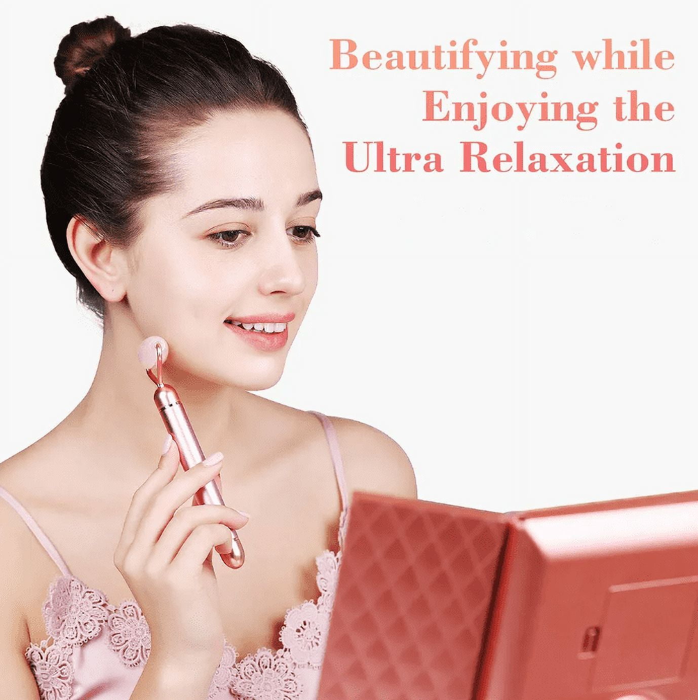 Jade Roller Facial Tools 5-in-1 Face Massager Roller 24k Golden Face Roller, Arm Eye Nose Massage for Face Facial Massager Skin Care Tools Pink