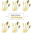 thumbnail image 2 of 24 pieces Stainless Steel Cutlery Set Gold with Premium Wooden Box, Mirror Polished Flatware Set, Serve for 6, Including Knife/Fork/Spoon/Teaspoon (Gold), 2 of 6