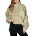 thumbnail image 3 of qolati 2024 Fall Sweatshirts for Women Shaker Cozy Long Sleeve Cropped Pullover Sweater Casual Stand Collar Fuzzy Fleece Blouse Tops with Pockets, 3 of 7