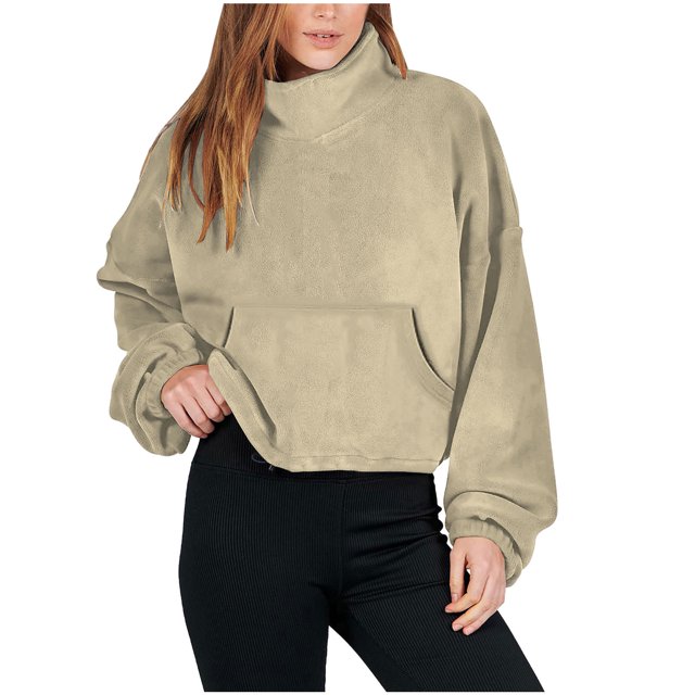 Timegard Chandails en Molleton pour Femmes Col Roulé Manches Longues Chandail Court en Polaire Automne Hiver Ample Chaud