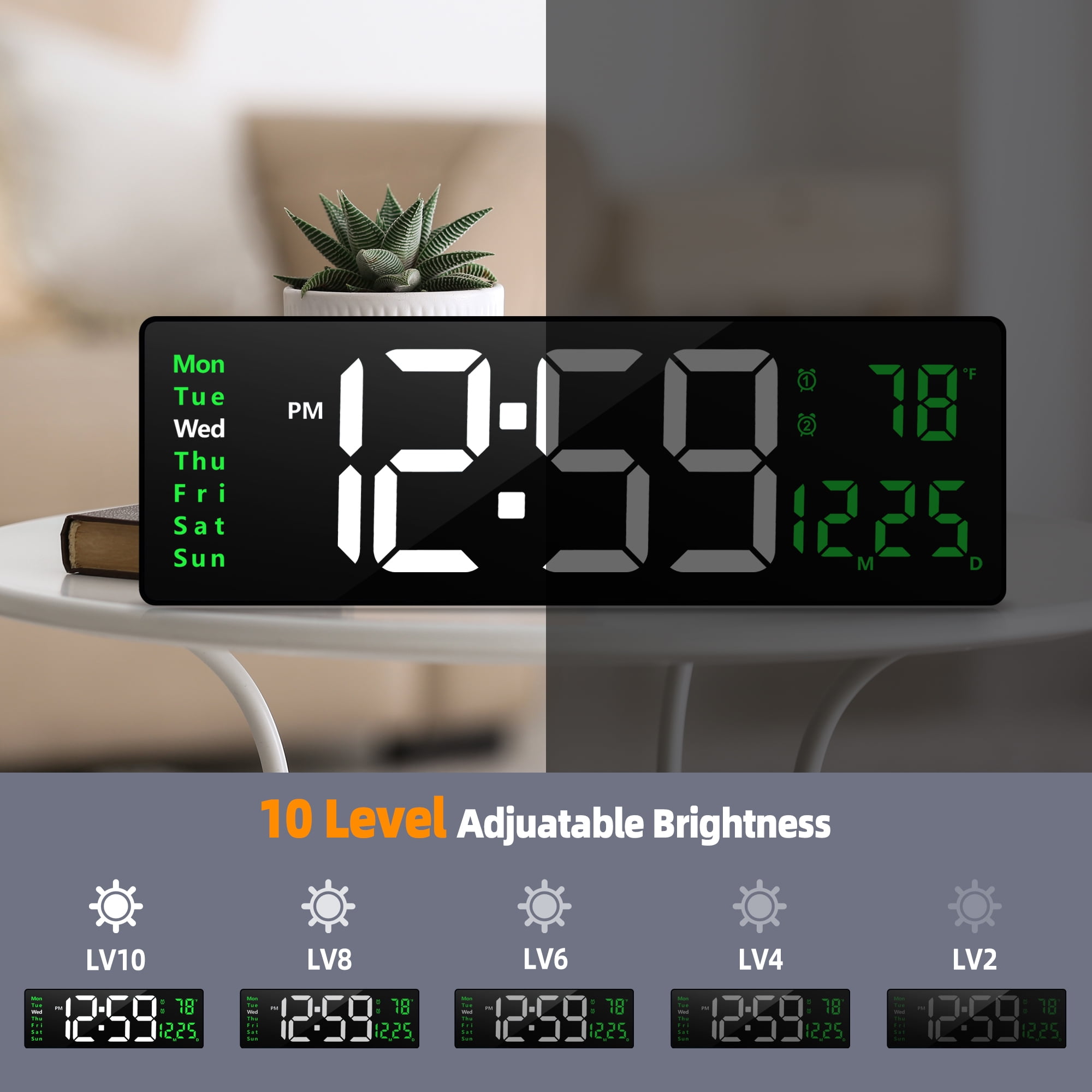 16-inch Large Display Wall Clock with Remote Control, 2 Alarms, Automatic DST, Temperature, Memory Battery for Living Room, Bedroom, Gift for Christmas,Mother's Day, Father's Day