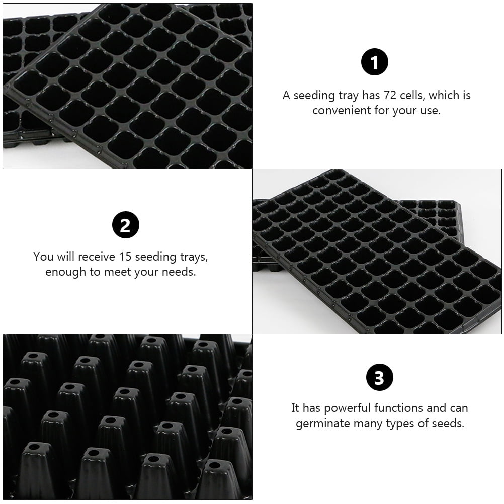 PENIKOKO 15-Piece Black PVC Starter Planting Tray with 72 Cells and Drainage Holes for Seed Germination and Propagation