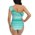 thumbnail image 5 of Haiem Teal Turquoise Women's One Piece Swimsuits Tummy Control One Shoulder Bathing Suits Ruffle Swimwear-Large, 5 of 8