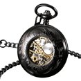 thumbnail image 6 of ESS Black Case Half Hunter Pocket Watch Gold Stainless Steel Case Mens Pendant, 6 of 6