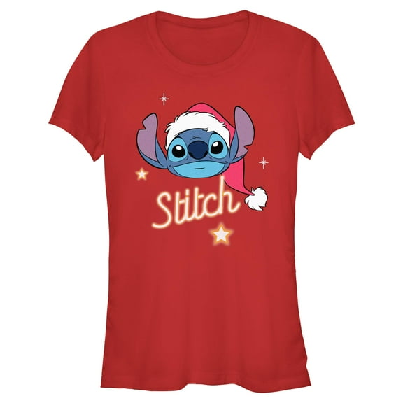 Juniors Lilo & Stitch Christmas Hat Portrait Stars Stitch T Shirt