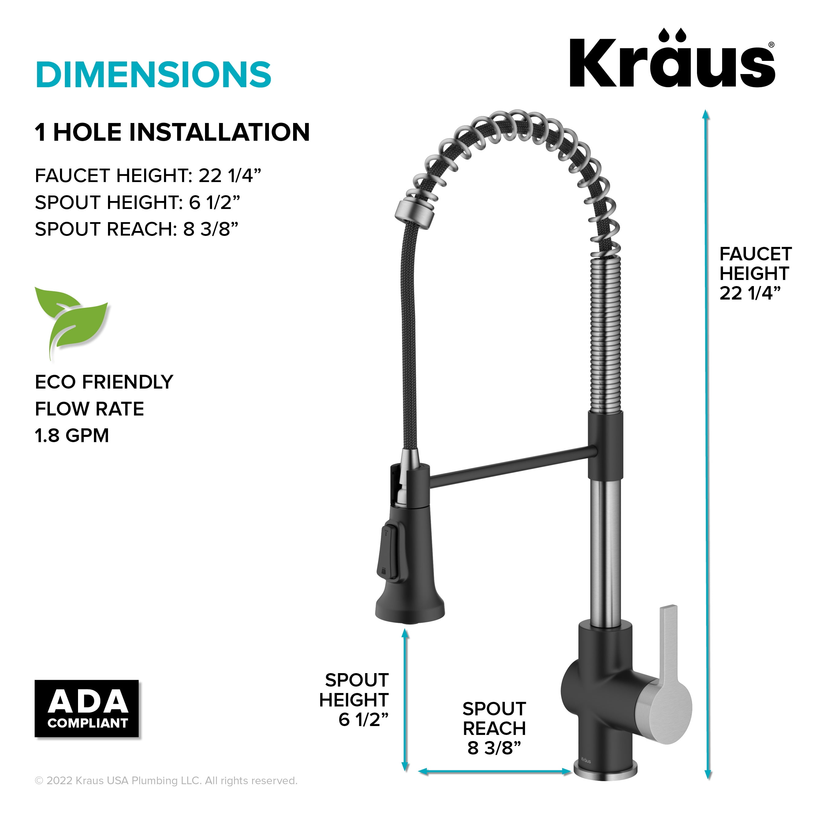 KRAUS Britt Commercial Style Pull-Down Single Handle Kitchen Faucet in Spot-Free Stainless Steel/Matte Black