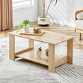 thumbnail image 3 of iRerts Coffee Tables for Living Room, 2 Tier Modern Rectangular Wood Coffee Table with Storage Shelf Side End Table for Small Spaces, Home Living Room, Office, Natural, 3 of 10
