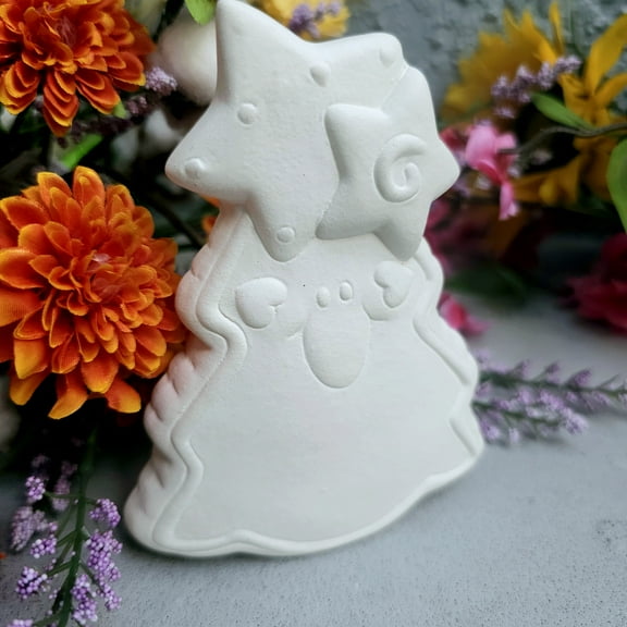 Cookie Christmas Tree w/Face 5.5" IN STOCK Ceramic Bisque Ready To Paint Pottery