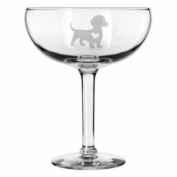 15 oz Coupe Cocktail Glass Gift Champagne Martini Margarita Cute Dachshund With Heart