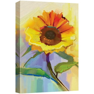 wall26 Canvas Print Wall Art Watercolor Smudge Effect Yellow Sunflower Floral Botanical Illustrations Modern Art Rustic Scenic Colorful Multicolor for Living Room, Bedroom, Office - 24"x36"