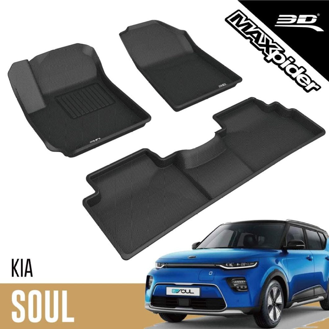 Fits 2020-2021 Kia Soul Floor Mats Front & 2nd Row Seat Liner Set Fit All Weather Full Set Liners Black 