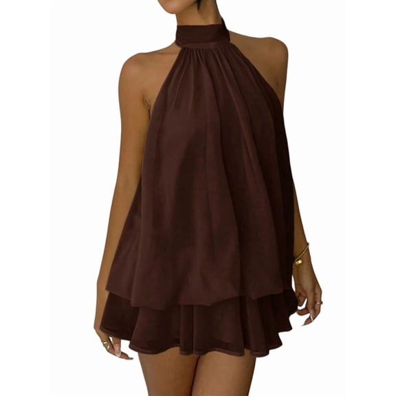 Women'S Halter Backless Bodycon Mini Dress Fashion Casual Summer Party Dress Brown S
