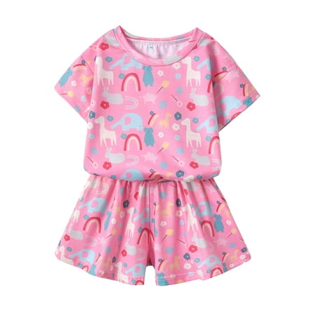 

Xingqing 2Pcs Baby Girls Summer Outfits Cartoon Short Sleeve Tops + Shorts