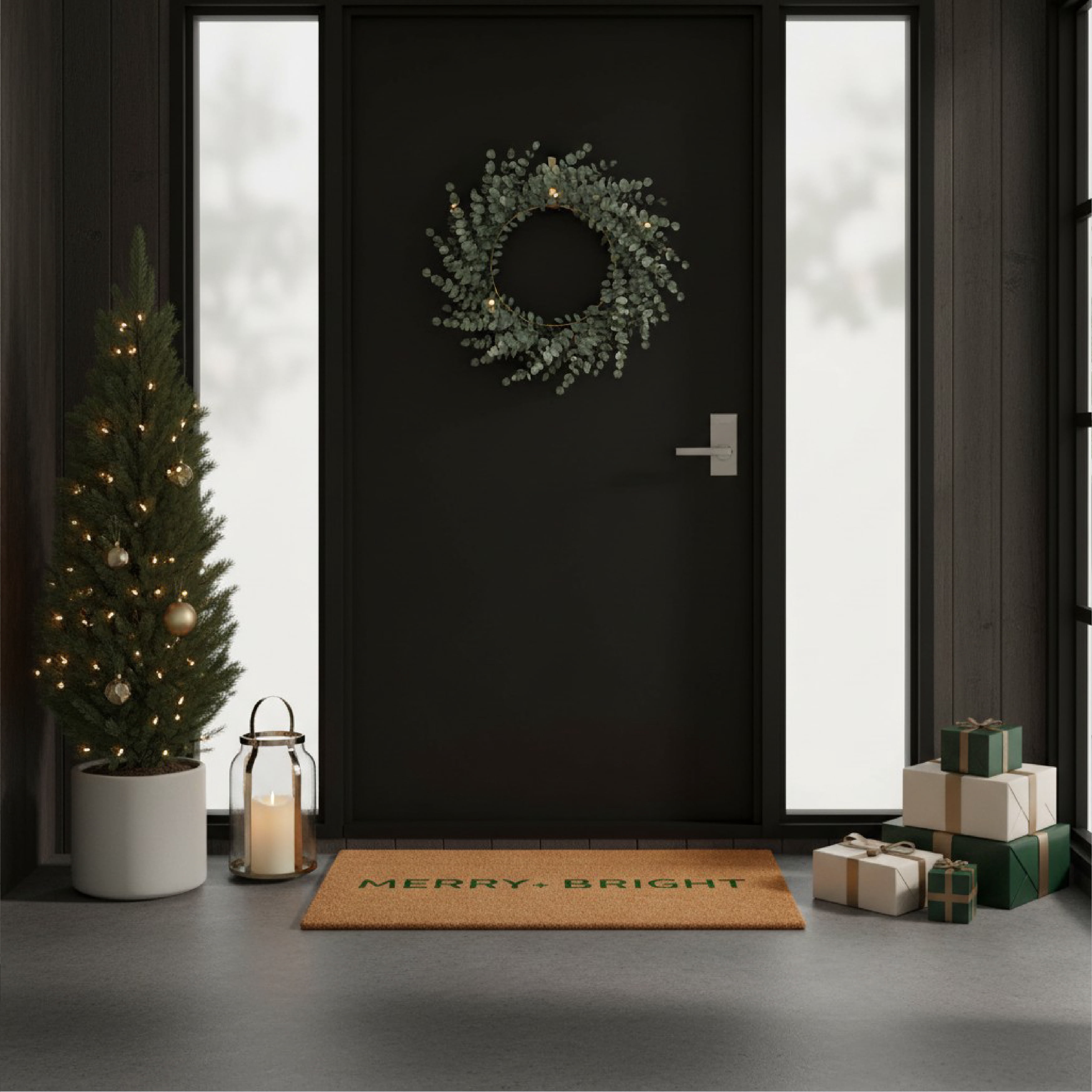 Green Ultra Modern Merry & Bright Doormat 17" x 29"