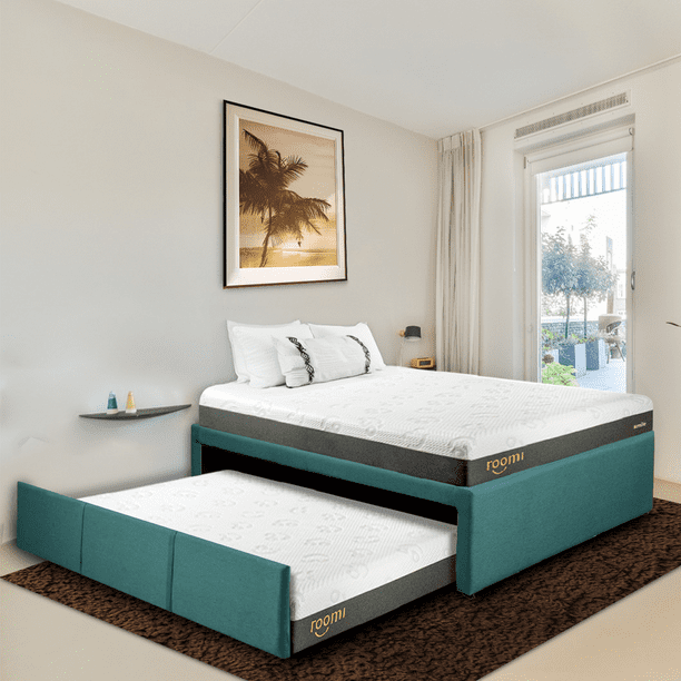 Cama doble Matrimonial Roomi Azul+ 2 Colchones Smile
