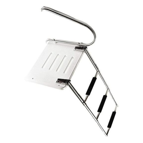 MARINE CITY 304 Stainless Steel 3 Step O/B Swim Platform Ladder - Harbor Mate Telescoping Boat Ladder with Electro-Polished Rails and 3 Anti-Slip Footsteps - Ideal for Boats, Ships, Marines