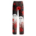 thumbnail image 5 of JULMCOMO Halloween Pajamas Pants for Women Cat Pumpkin Ghost Print Elastic Waist Drawstring Trendy Pajama Bottoms Cute Print Loose Fit Comfy Pj Pants White M, 5 of 6