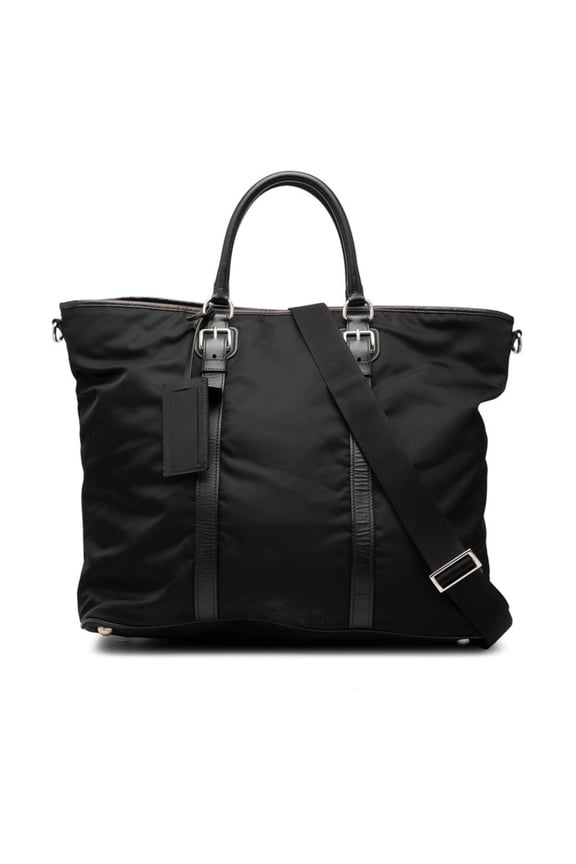 Pre-Owned Prada Triangle Logo Plate Handbag/Shoulder Bag 2-Way Black Nylon Leather Women's PRADA