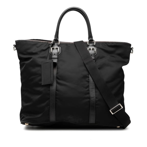 Pre-Owned Prada Triangle Logo Plate Handbag/Shoulder Bag 2-Way Black Nylon Leather Women's PRADA
