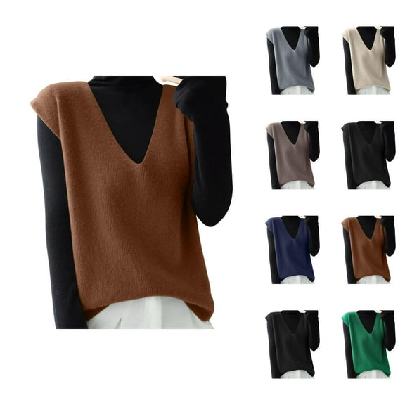 Women's Sweater Vests for Fall Fashion Business Casual Work Clothes Women's Knit Vest Deep V Neck Loose Fitting Sleeveless Pullover Sweater Cardigan For Casual Wear