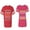 Men Red / Women Pink, variant on Christmas King Queen Unisex Couple Matching Cotton Jersey style T-Shirt Contrasting stripes on sleeves (Men Red / Women Black) (Men S / Women S)