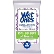 Wet Ones Antibacterial Hand Wipes, Lavender Floral Scent, 20 Ct Travel Pouch, 8 Hour Moisturization