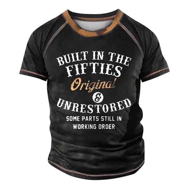 Men's Raglan T-shirt Retro Short Sleeve Round Neck Letter Printing Tops 3XL