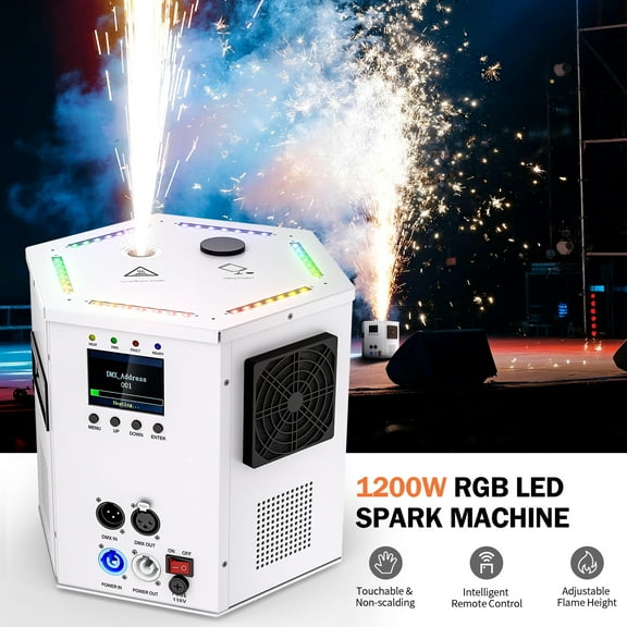 1200W RGB LED Cold Spark Machine Firework Machine Stage Effect DMX for Wedding Party (White)