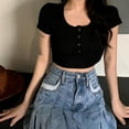 thumbnail image 3 of EIMELI Liquidation! T-shirt d'Été Slim à Manches Courtes et Col Rond Taille Haute pour Femmes, 3 of 5