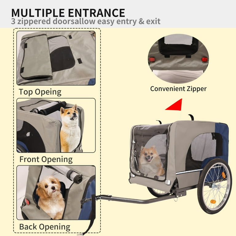 Dog Bike Trailer, Breathable Mesh Pet Cart With Entrances For
