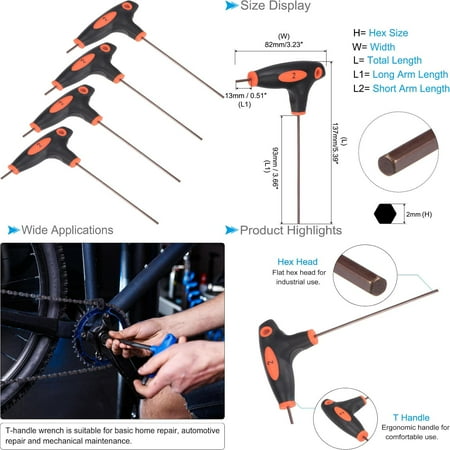 

Highly Durable Heavy Duty Black 3mm Metric T-Handle Hex Key Set crafted from Tough S2 Steel for Precision Repair and Maintenance - Comprehensive 4-Piece T-Key Wrench Kit perfect for Vario