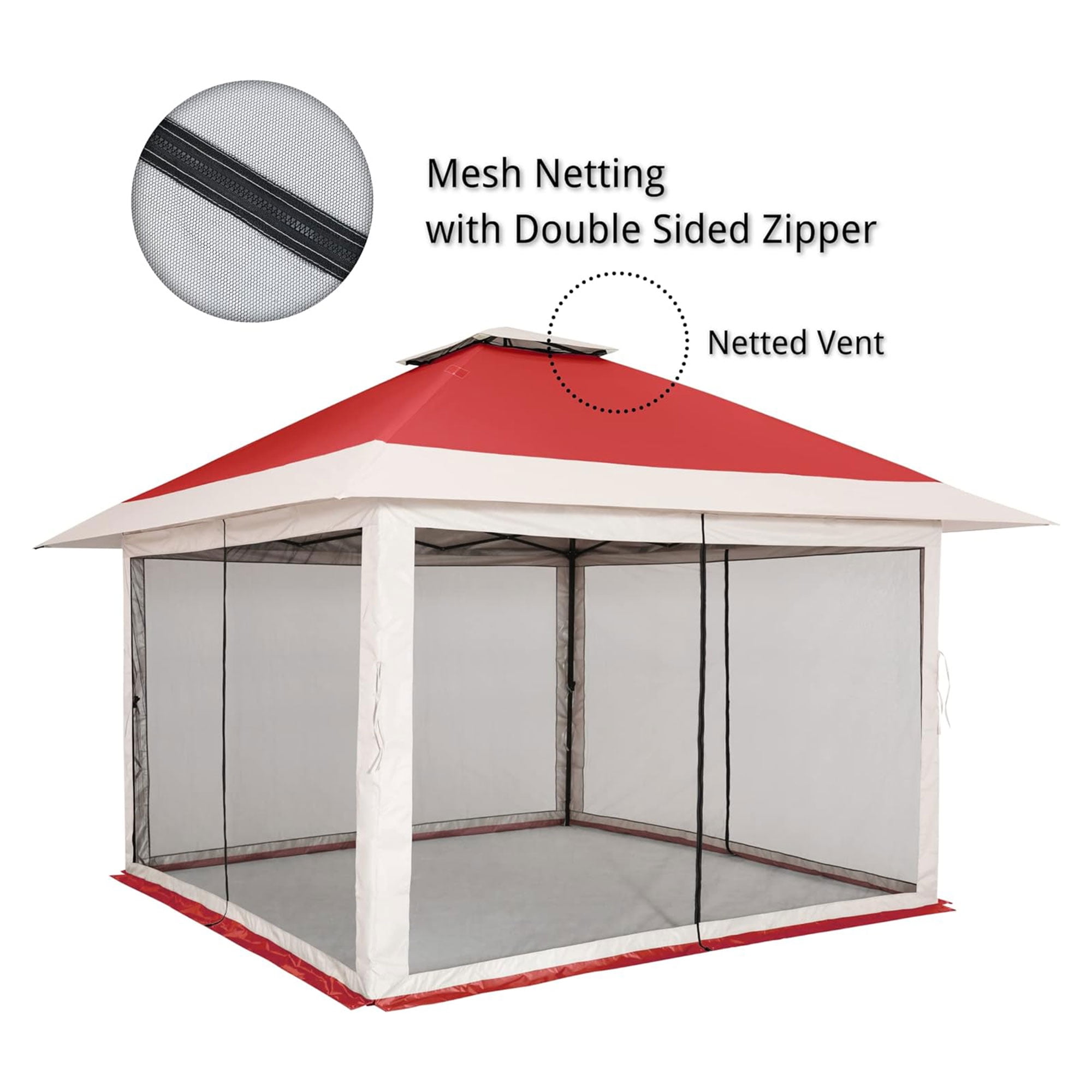 Suntime 12x12 Instant Pop Up Gazebo Canopy Tent Shelter with Solar LED Lights, Zippered Mesh Mosquito Netting, Wheeled Roller Carry Bag, Bonus Weight