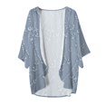 thumbnail image 4 of LEKODE Women Open Front Chiffon Kimono Cardigan, Mid Length Loose Outerwear with 3/4 Flare Bell Sleeve and 3D Floral Embroidery, Lightweight Cover Up for Beach Swim Vacation Light Blue XL, 4 of 5