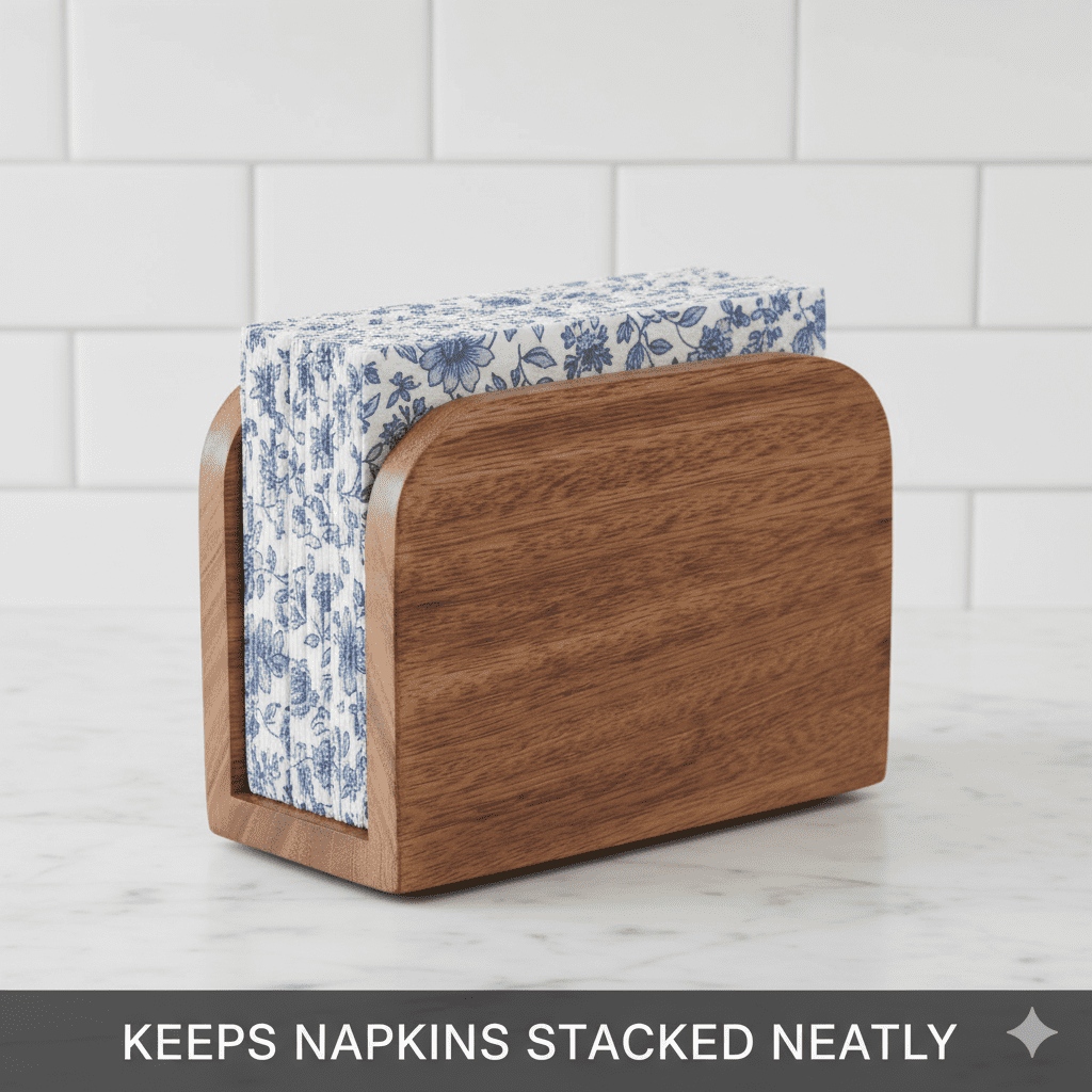 Emlimny Wood Napkin Holder, Wooden Upright Napkin Holders for Kitchen, Standing Napkin Dispenser for Kitchen Dining Room Party Cocktail Outdoor Use (5.5"x 2.5"x 4")