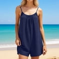 thumbnail image 6 of MuXiKeJi Clothes Linen Rompers for Women Casual Sleeveless Halter Short Overalls Spaghetti Strap Shorts Jumpsuit with Pockets, 6 of 7