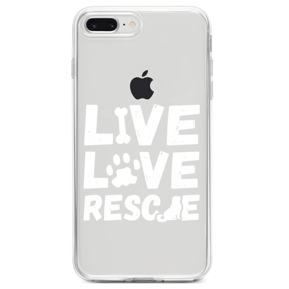 DistinctInk Clear Shockproof Hybrid Case for iPhone 7 PLUS / 8 PLUS (5.5" Screen) TPU Bumper Acrylic Back Tempered Glass Screen Protector - Live Love Rescue - Dog Paw