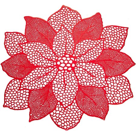 

Flower PVC Hollow Mesh Net Anti-Slip Insulated Pad Coaster Bowl Place Mat Decor - Red