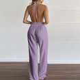 thumbnail image 4 of Miqool Women's Summer Sleeveless V Neck Halter Backless Jumpsuit Dressy Casual Wide Leg Long Pants Rompers One Piece Outfits with High Slit, 4 of 6